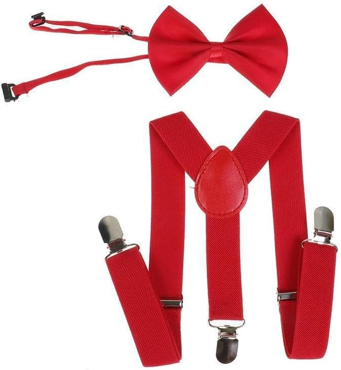 Kids Suspenders Set for Boys Girls Toddlers Adjustable Elastic Belts with Bowtie Clips 2-10Y